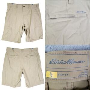 Eddie Bauer Shorts Mens 36 Khaki Beige Nylon Travex Performance Outdoor Athletic